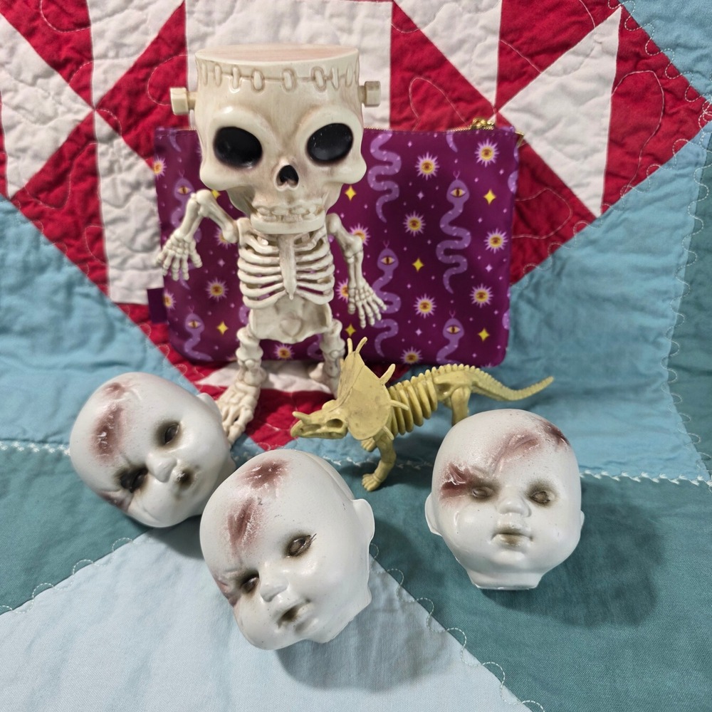 Halloween Decor Prop Tiered Tray Bundle Plastic Mixed Spooky Skeleton Oddities